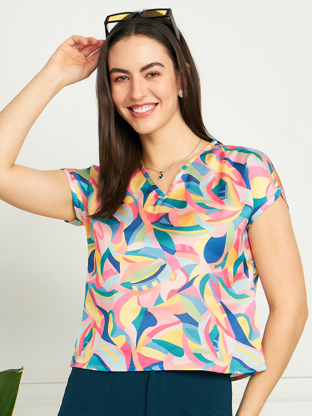 Modeve Women Multicolor V Neck Top