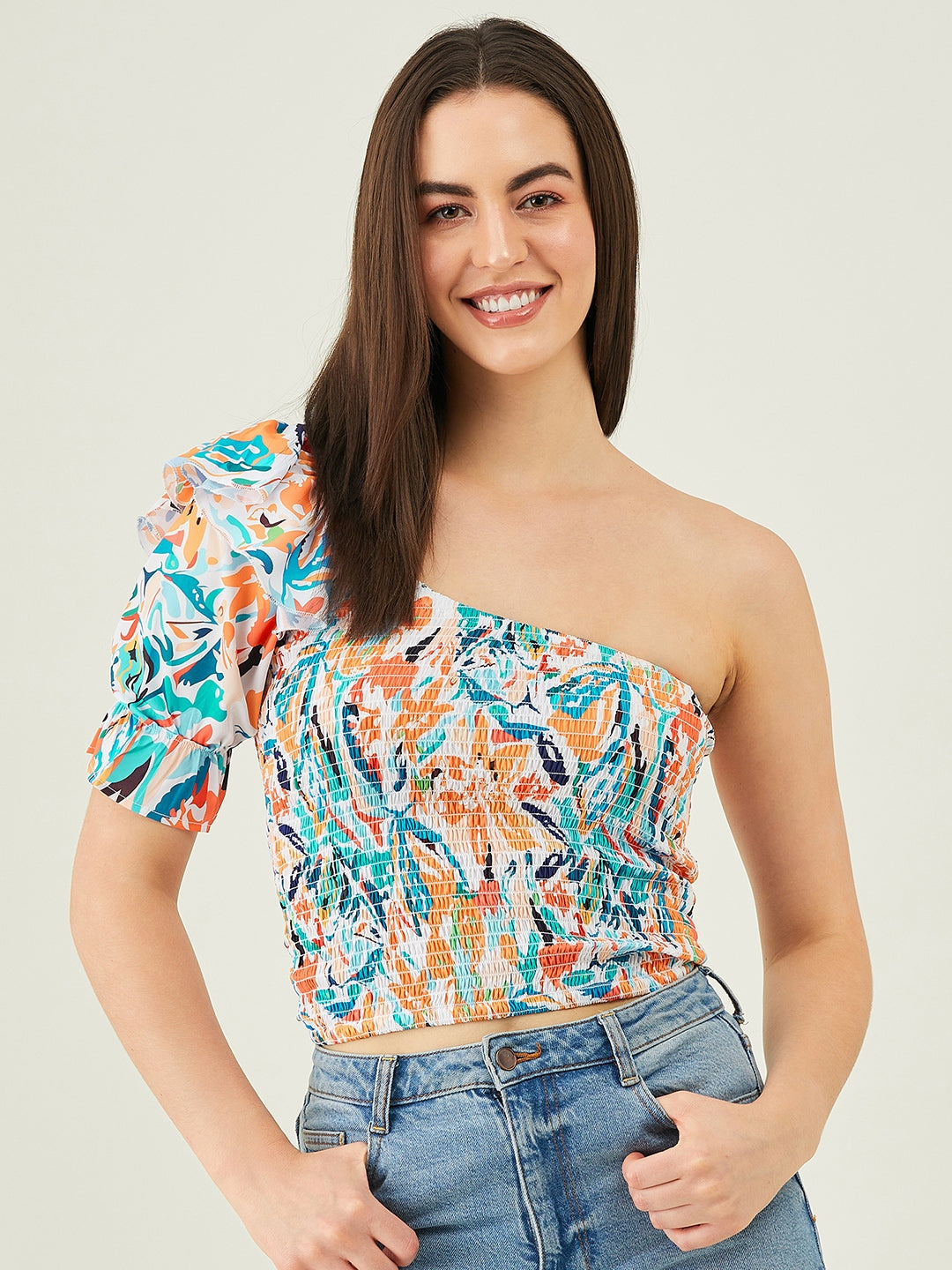 Modeve Women Floral One Shoulder Top