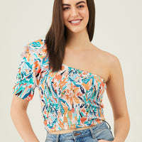 Modeve Women Floral One Shoulder Top