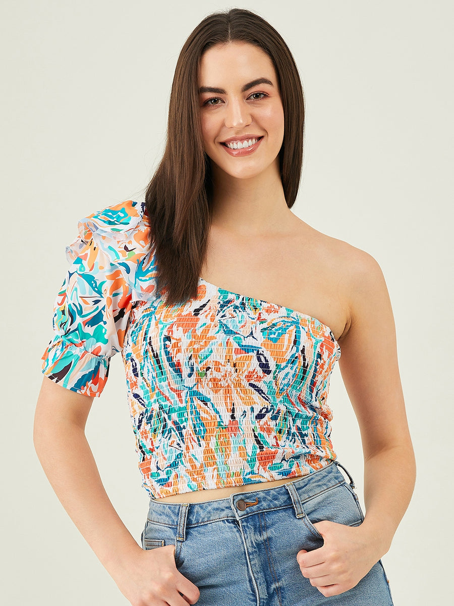 Modeve Women Floral One Shoulder Top