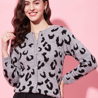 Modeve Animal Print Round Neck Casual Women Sweater for Winter