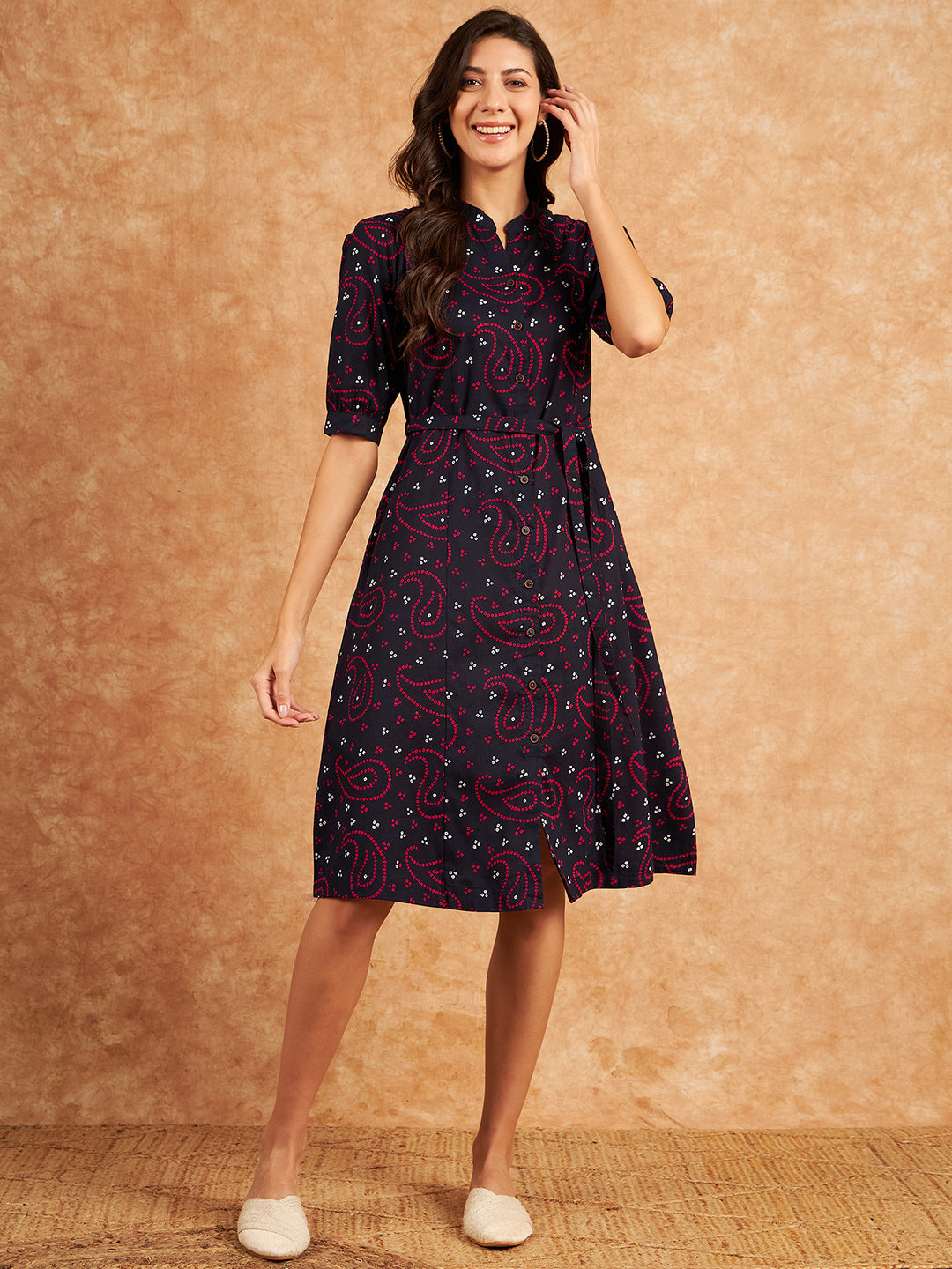 Rivza Women bandhani print Navy Dress