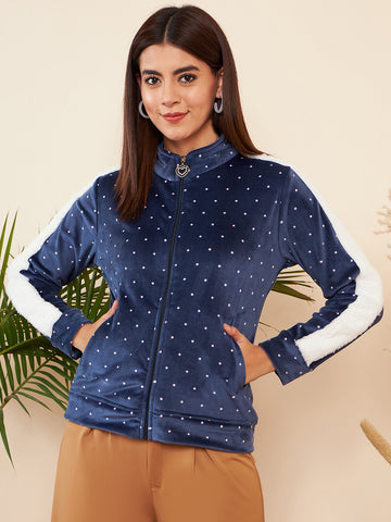 Modeve Women Casual Polka Dots Jacket For Winter