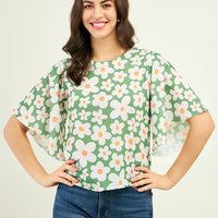 Modeve Women Green Floral Bell Sleeves Top