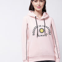 Modeve Women Typography Printed Hooded Ribbed Sweatshirt For Winter