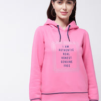 Modeve Typography Printed Hooded Ribbed Winter Sweatshirt for Women