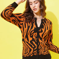 Modeve Women Animal Print Round Neck  Sweater