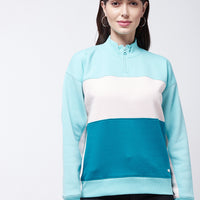 Modeve Women Colourblocked Mock Collar Pullover sweatshirt