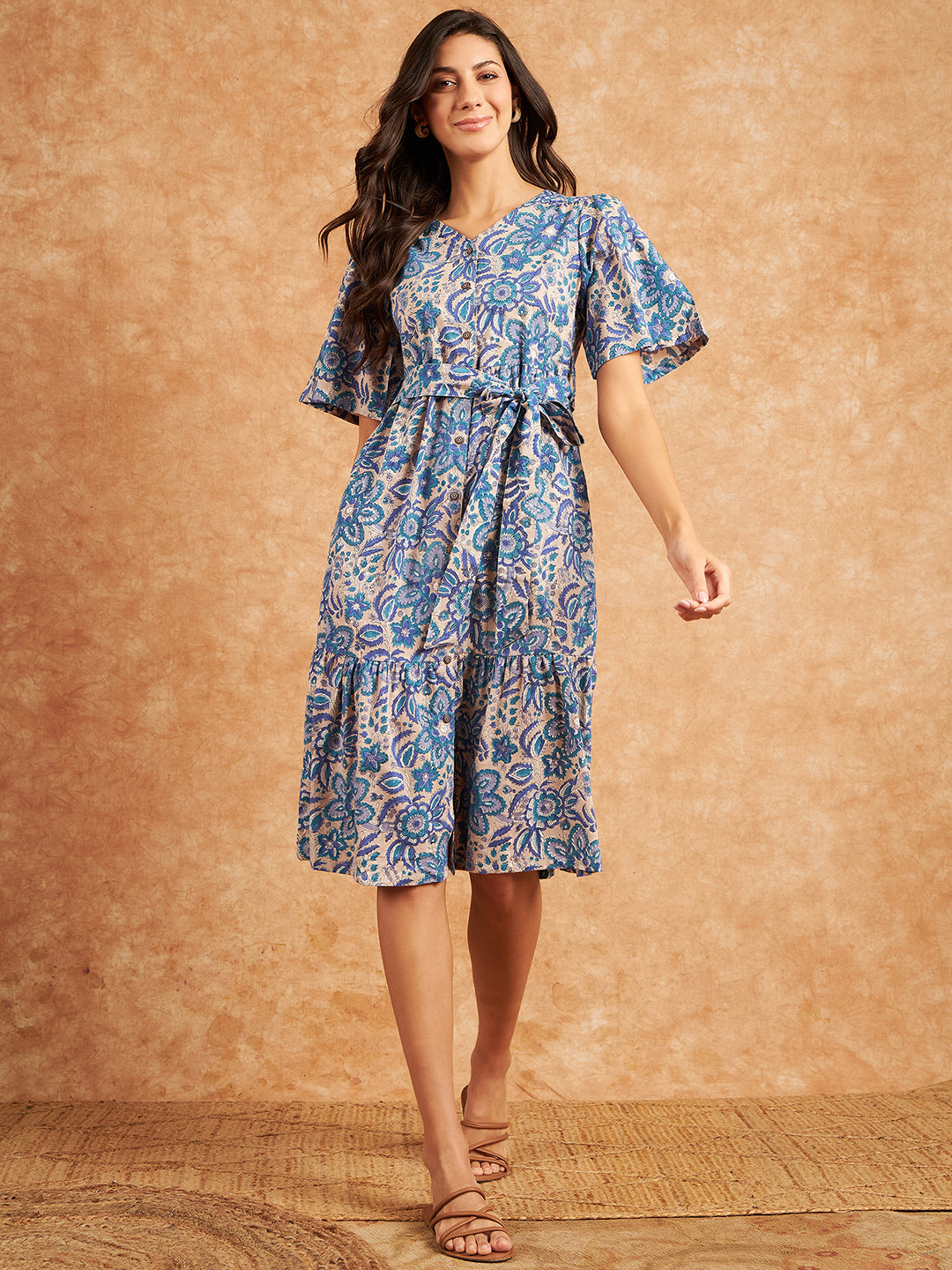 Rivza Women Froral Print Blue Dress