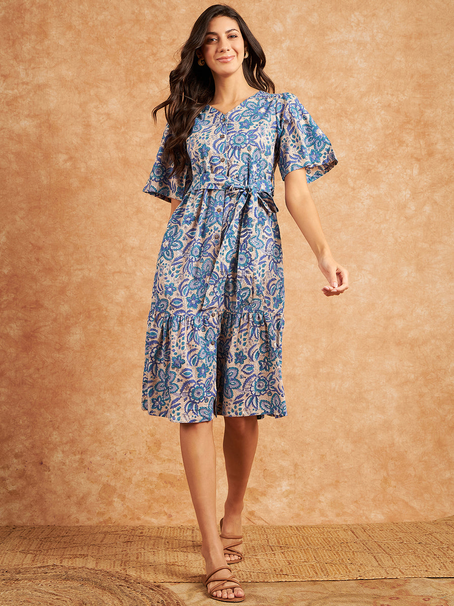 Rivza Women Froral Print Blue Dress