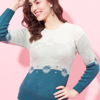 Modeve Flower print Round Neck Casual Women Sweater