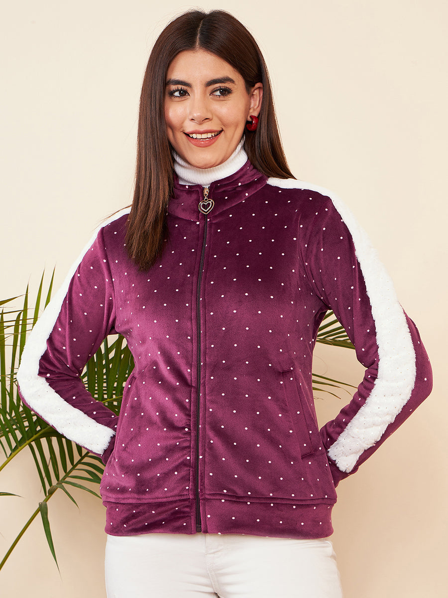 Modeve Women Casual Polka Dots Jacket For Winter