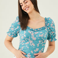 Modeve Women Teal Floral Top