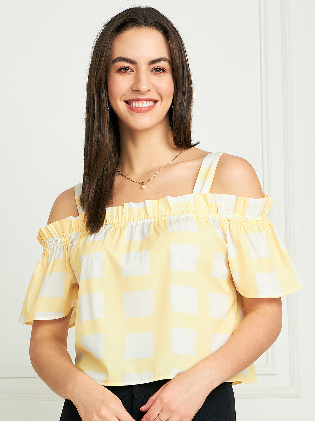 Modeve Women Yellow Bardot Top