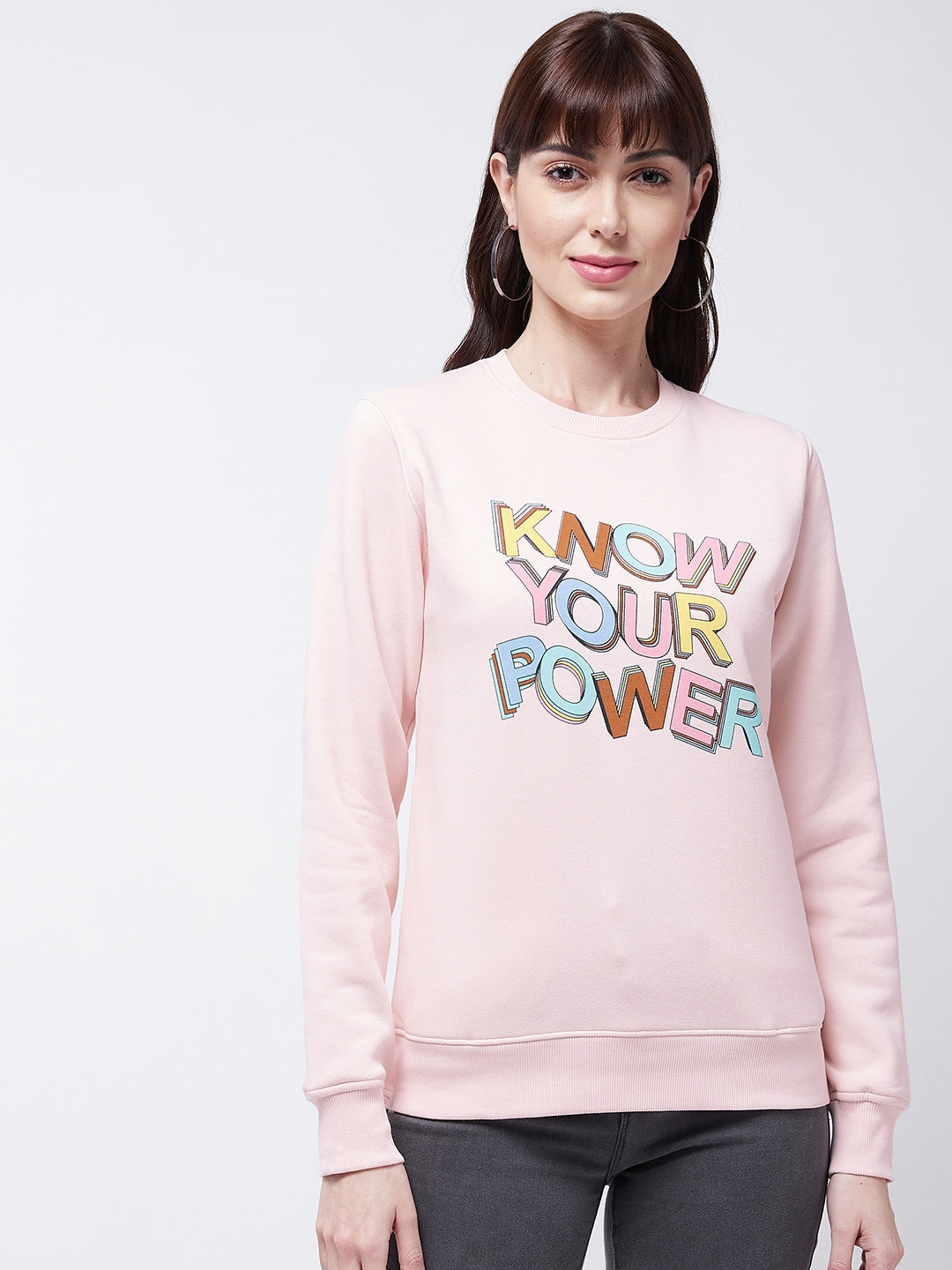 Modeve Typography Printed Ribbed Winter Sweatshirt For Women