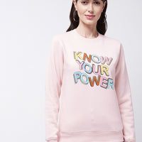 Modeve Typography Printed Ribbed Winter Sweatshirt For Women