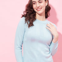 Modeve Self Design Round Neck Casual Women Sweater for Winter