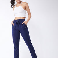 Modeve Navy and Peach Cotton Blend Women Track Pants Combos