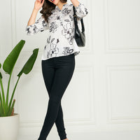 Modeve Women White Ban Collar Neck Floral Top