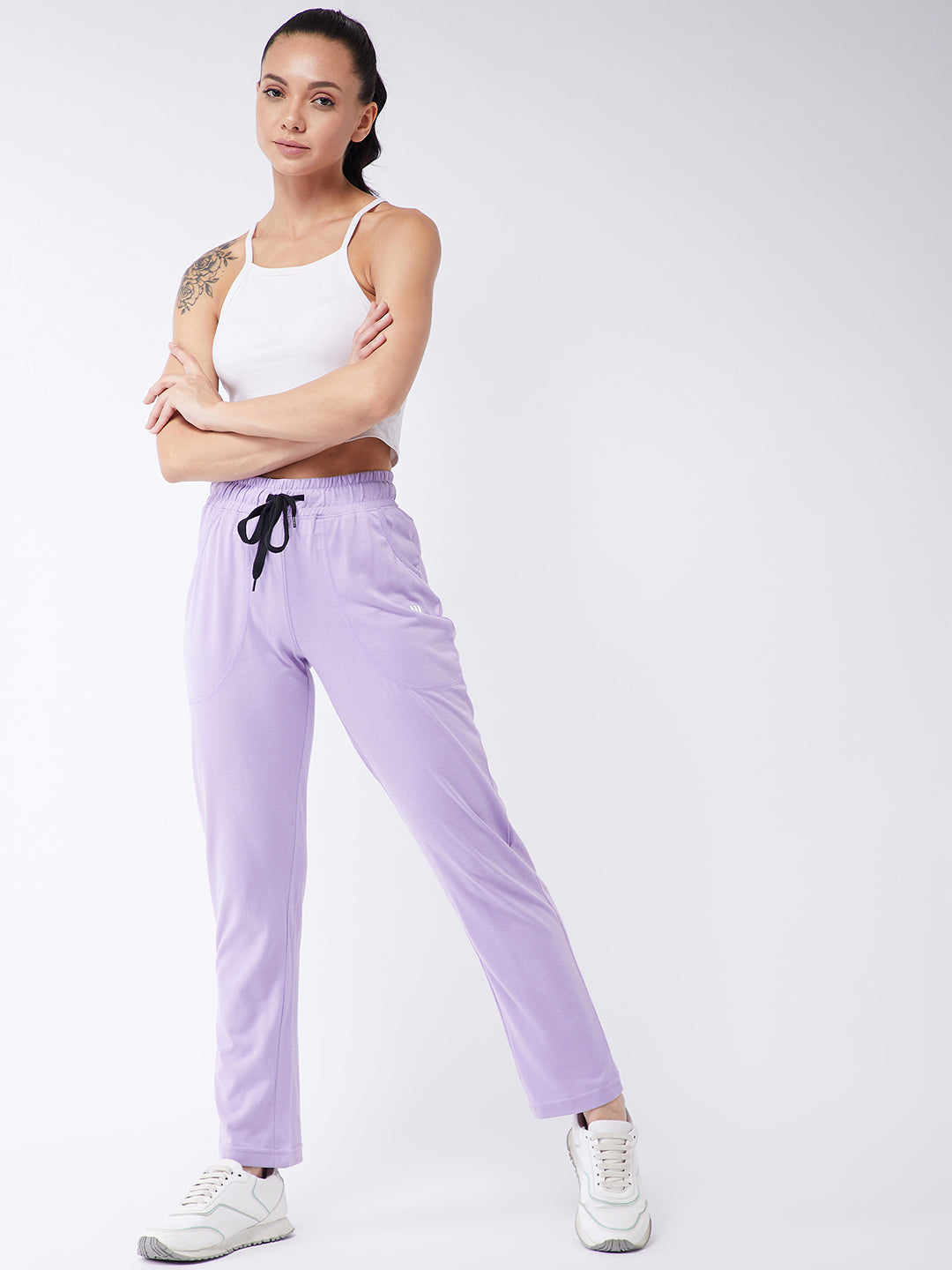 Modeve Lavender and Peach Cotton Blend Women Track Pants Combos