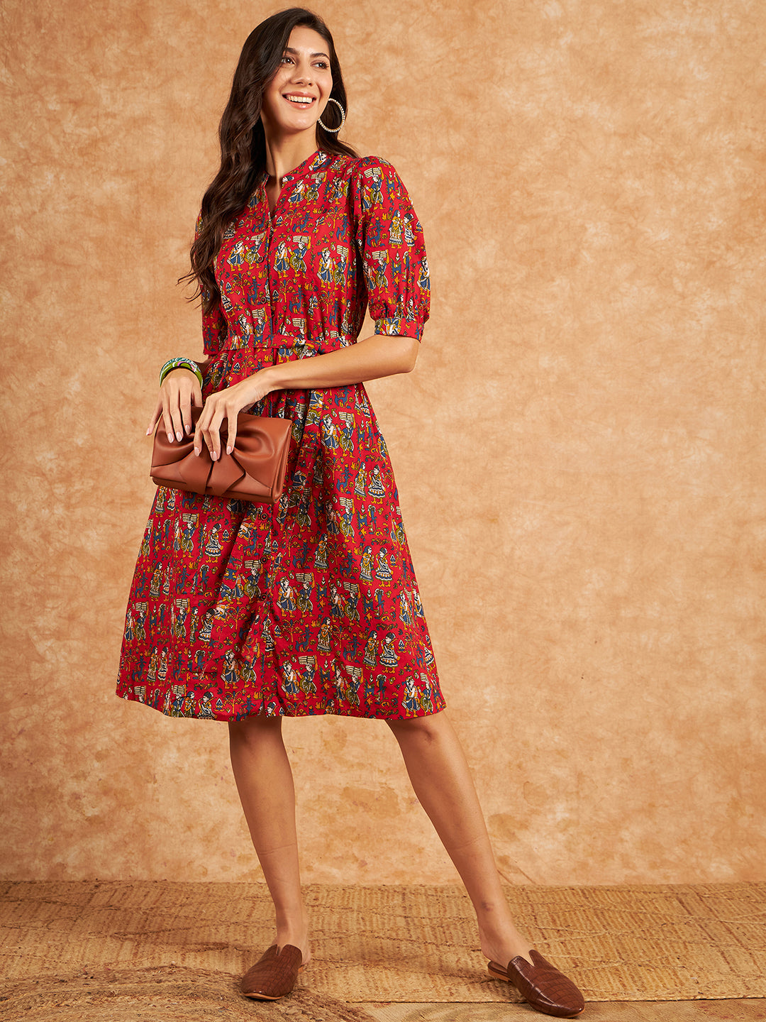 Rivza Women Red ethnic motifs Print Red Dress