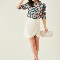 Modeve Women Peter Pan Collar Olive Floral Top