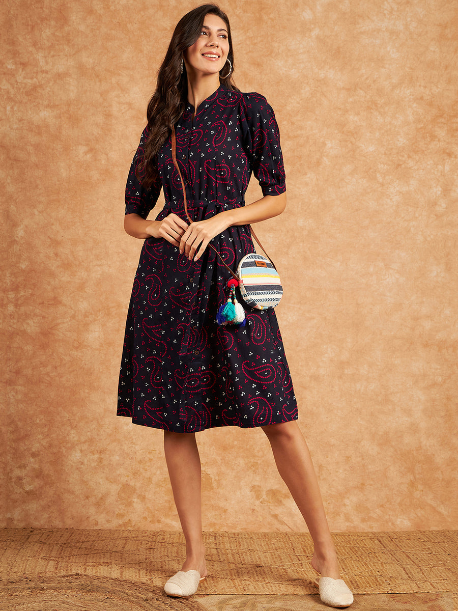 Rivza Women bandhani print Navy Dress