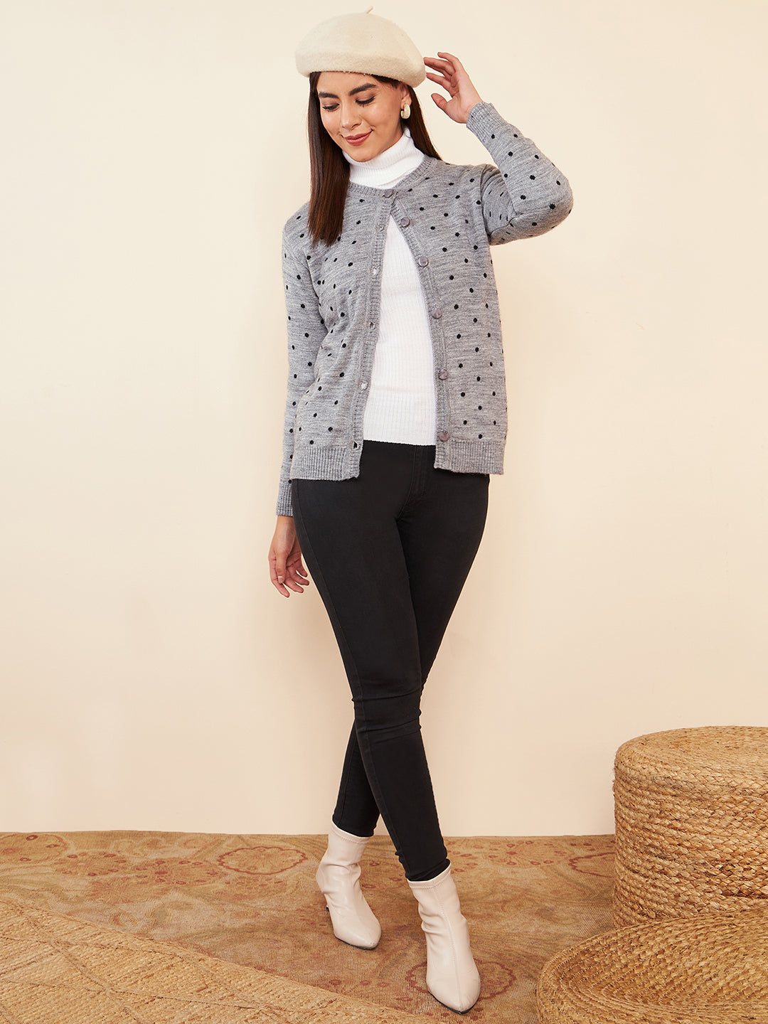 Modeve Women Casual Polkadot Sweater for Winter