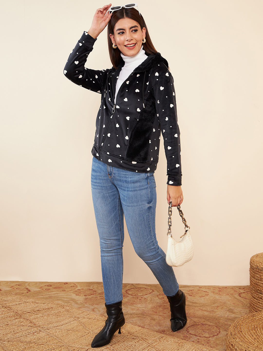 Modeve Women Printed Casual Hooded Jacket for Winter