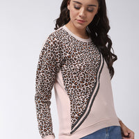 Modeve Pink Full Sleeve Animal Print Women Sweatshirt For Winter