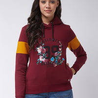 Modeve Women Floral Print Hooded Maroon Sweatshirt For Winter