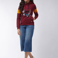 Modeve Women Floral Print Hooded Maroon Sweatshirt For Winter