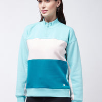 Modeve Women Colourblocked Mock Collar Pullover sweatshirt