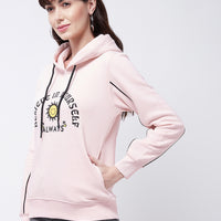 Modeve Women Typography Printed Hooded Ribbed Sweatshirt For Winter