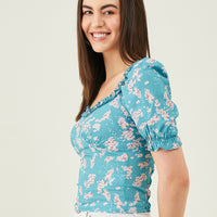 Modeve Women Teal Floral Top