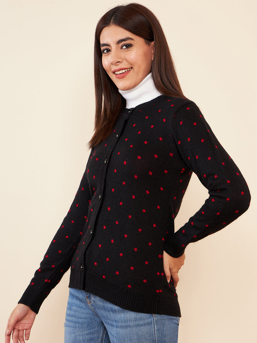 Modeve Women Casual Polkadot Sweater for Winter