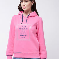 Modeve Typography Printed Hooded Ribbed Winter Sweatshirt for Women