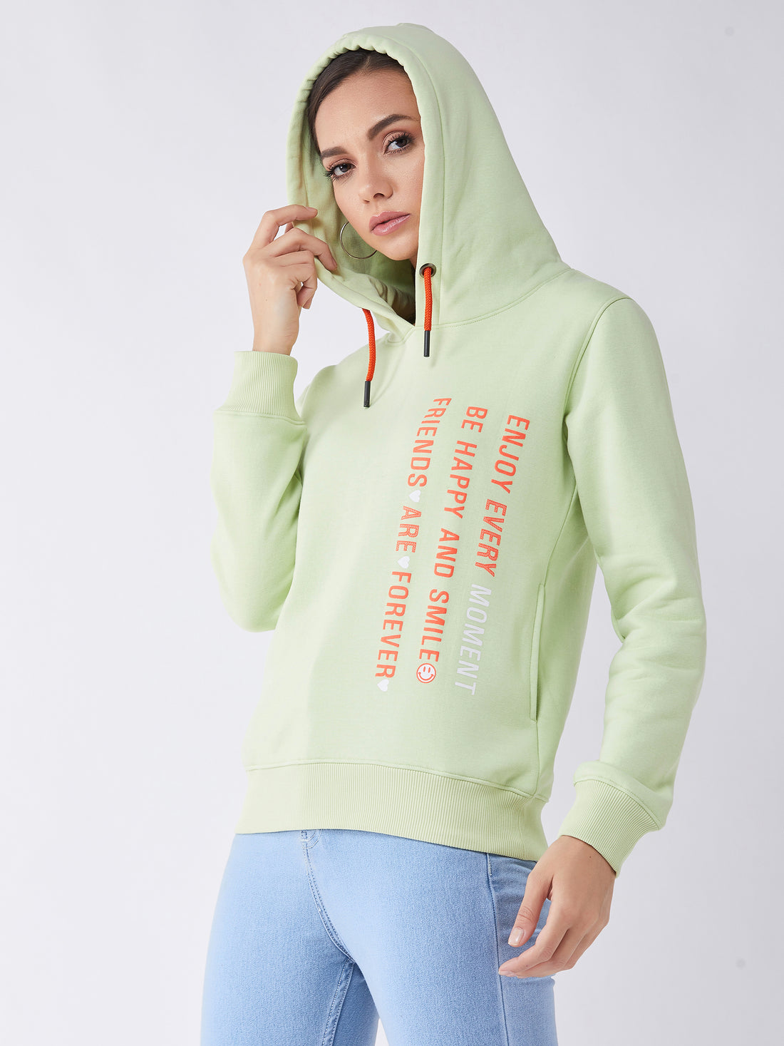 Modeve Women Printed Hooded Sweatshirt For Winter