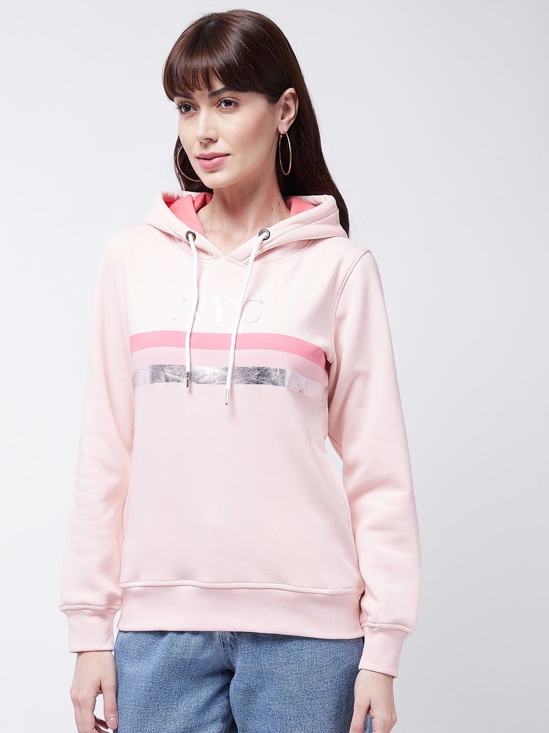 Modeve Peach Printed Hooded Sweatshirt