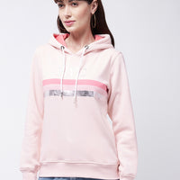 Modeve Peach Printed Hooded Sweatshirt