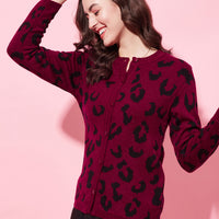 Modeve Animal Print Round Neck Casual Women Sweater for Winter