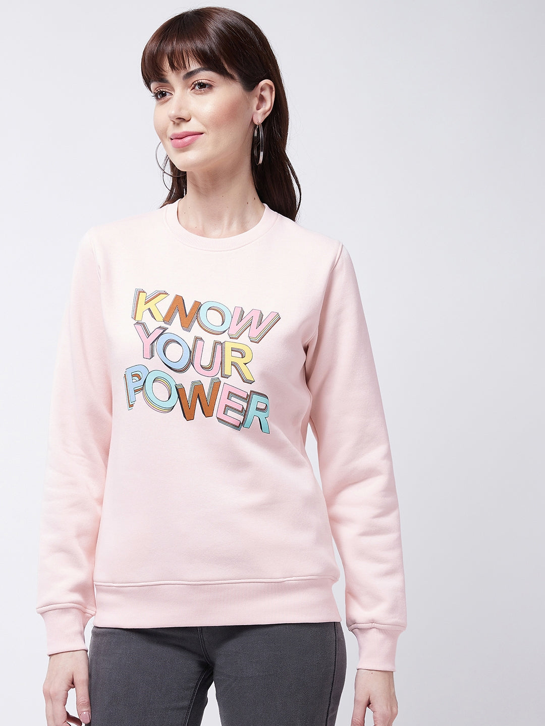 Modeve Typography Printed Ribbed Winter Sweatshirt For Women