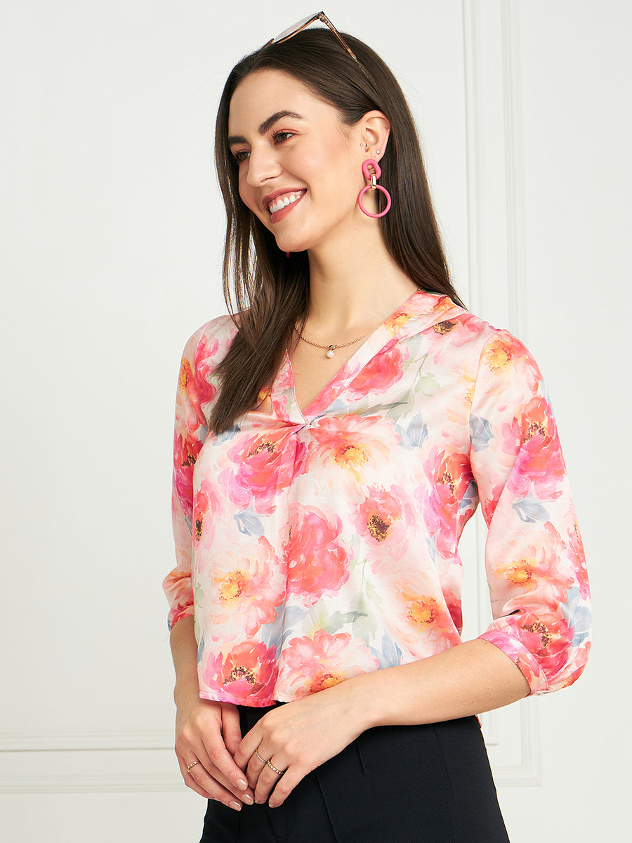 Modeve Women Pink V neck Top