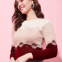 Modeve Flower print Round Neck Casual Women Sweater