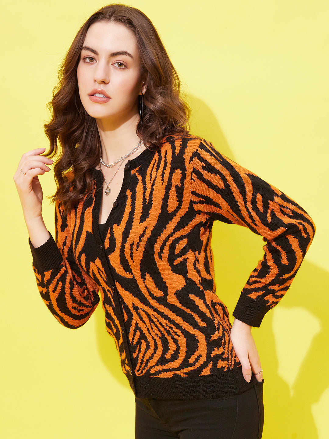 Modeve Women Animal Print Round Neck  Sweater