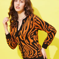 Modeve Women Animal Print Round Neck  Sweater