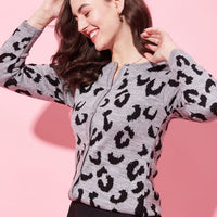 Modeve Animal Print Round Neck Casual Women Sweater for Winter