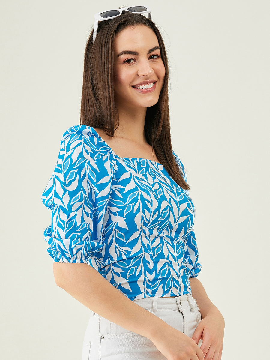 Modeve Women Blue Square Neck Top