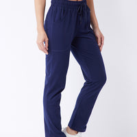 Modeve Navy and Peach Cotton Blend Women Track Pants Combos