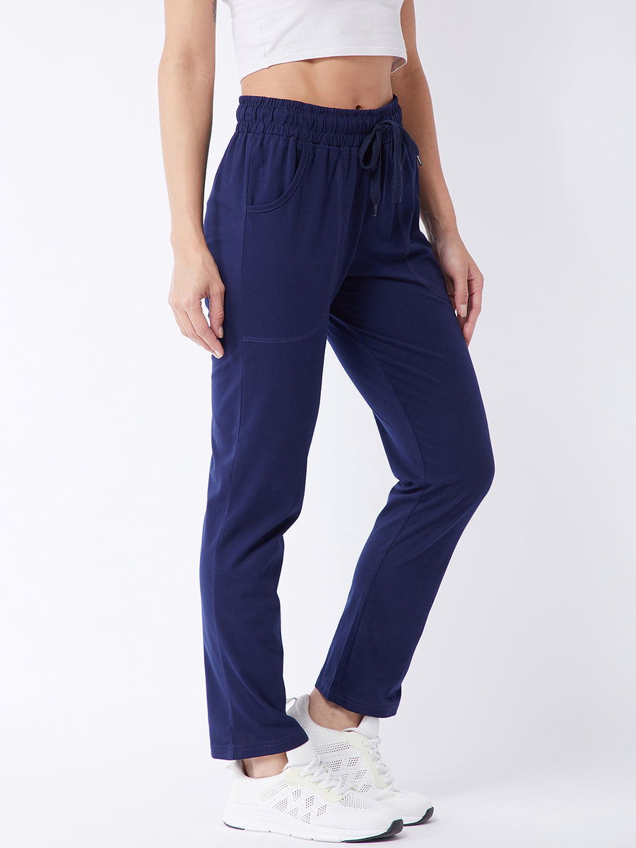 Modeve Navy and Peach Cotton Blend Women Track Pants Combos